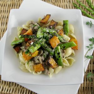 Pasta Shells with Sausage, Butternut Squash and Asparagus