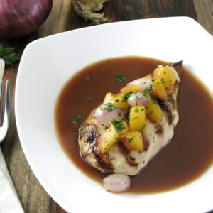 Grilled Chicken with Peaches & Brandy Sauce