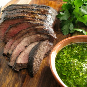 Grilled Flank Steak with Bacon Chimichurri