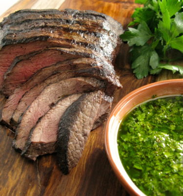 Grilled Flank Steak with Bacon Chimichurri