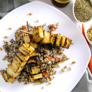 Grilled Tofu Skewers with Organic Quinoa, Pine Nuts & Carrots