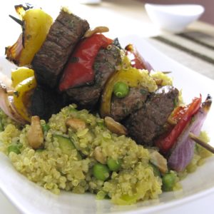 Grilled Lamb Brochette with Curried Quinoa