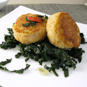 Shrimp & Scallop Cakes with Organic Braised Kale