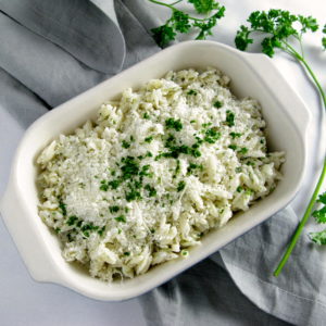 Creamy Baked Orzo with Goat Cheese