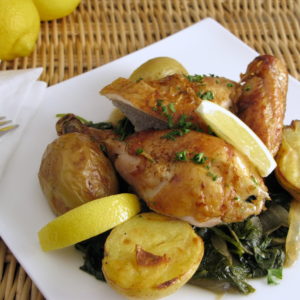 Roast Chicken with Potatoes and Baby Kale