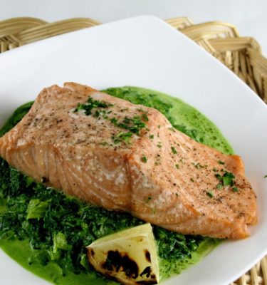 Fresh Salmon with Curried Spinach