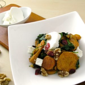 Organic Roasted Yam & Spinach Salad with Chevre