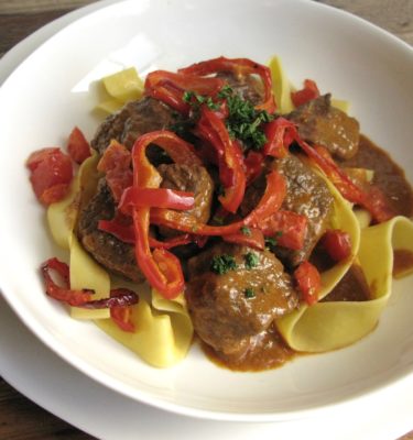 Braised Hungarian Beef Stroganoff with Egg Noodles