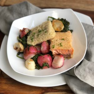 Crusted Salmon with Radishes and Spinach