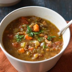 French Lentil Soup with Applewood Bacon and Spinach