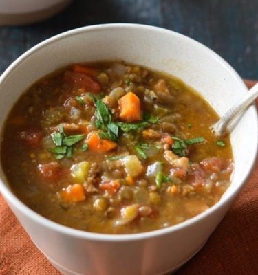 French Lentil Soup with Applewood Bacon and Spinach