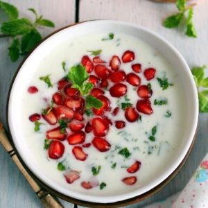 Greek Yogurt Raita With Pomegrate And Fresh Herbs