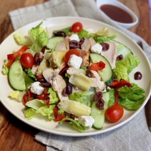 Greek Salad with Roast Chicken & Olive Vinaigrette