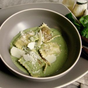 Porcini Mushroom in Thyme Ravioli with Creamy Spinach Thyme Sauce