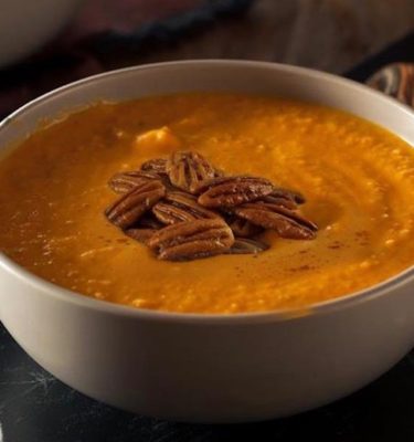 Sweet Potato Soup with Buttered Pecans