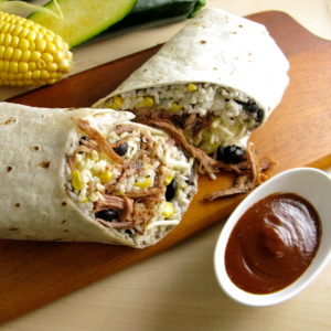 Pulled Chicken Burritos with BBQ Sauce