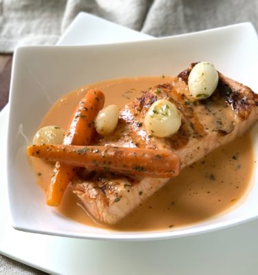 Grilled Salmon with Mustard Shallot Sauce