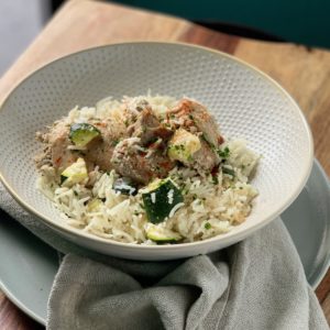 Braised Chicken with Indonesian Coconut Rice