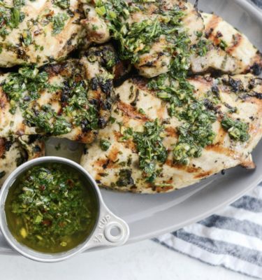 Grilled Chicken Breasts with Bacon Chimichurri