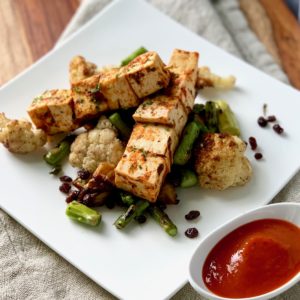 Tunisian Tofu Kebabs with Roasted Vegetables