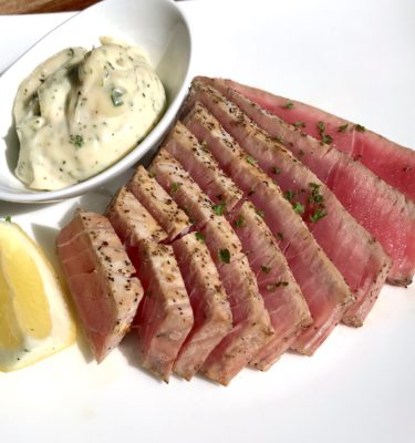 Grilled Ahi Tuna Filets with Fresh Herb Garlic Yogurt Aioli
