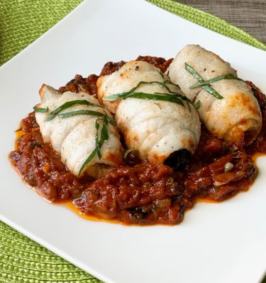 Petrale Sole Roulade with Rustic Tomato Sauce