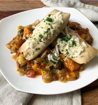 Roasted Vegetable Tamales w Mexican Vegetable Medley