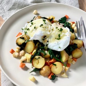 Brunch! Poached Eggs with Roasted Root Vegetable Hash