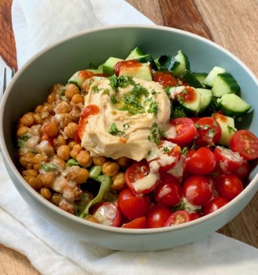 Moroccan Couscous Bowl with Hummus & Chick Peas
