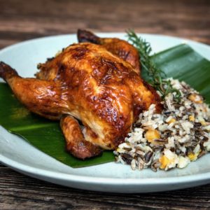 Plump Cornish Game Hens with Apricot & Wild Rice Stuffing