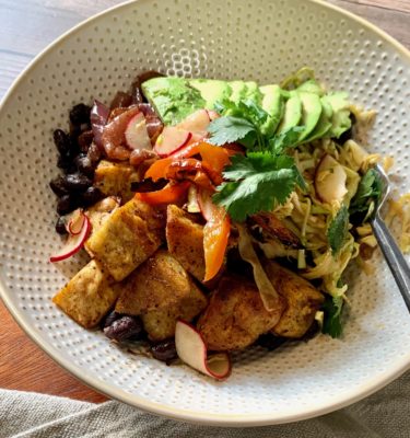 Oaxacan Bowl with Spiced Sweet Potatoes