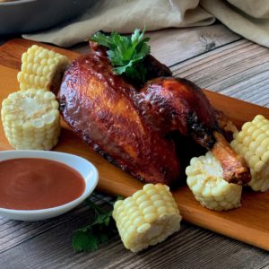 BBQ Roast Chicken with Roasted Corn Wheels