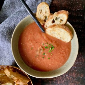 Tomato Fennel Soup with Romano Crostini