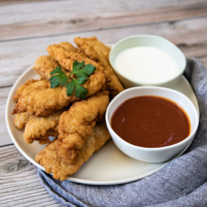 Chicken Tenders with Ranch and BBQ Sauces
