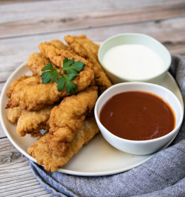 Chicken Tenders with Ranch and BBQ Sauces