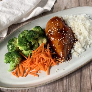 Teriyaki Chicken with Jasmine Rice Broccoli and Carrots