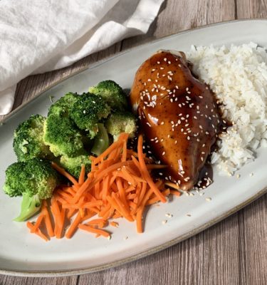 Teriyaki Chicken with Jasmine Rice Broccoli and Carrots