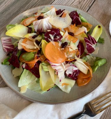 Winter Chicory Salad with Persimmons and Dried Cranberries