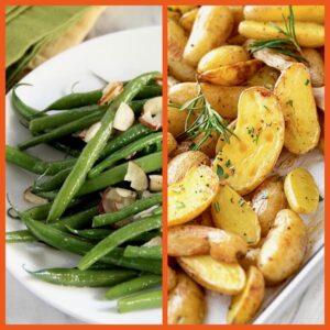 Roasted Fingerling Potatoes with Green Beans Almondine