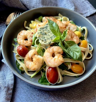 Roasted Prawn Scampi over Fettuccine with Savory Herb Butter