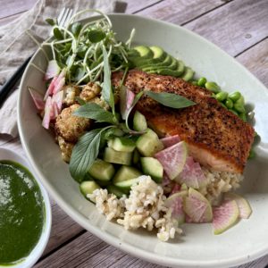 Roasted Salmon Bowl with Asian Chimichurri