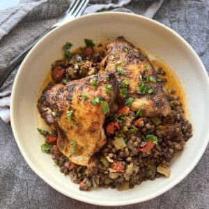 Roasted Chicken Thighs with Lentil Stew