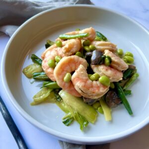 Roasted Prawns with Japanese Miso Vegetable Sauté