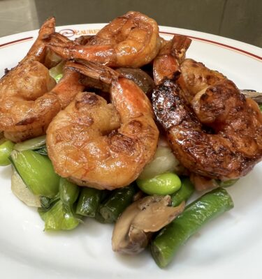 Roasted Prawns with Japanese Miso Vegetable Sauté