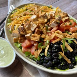 Tex Mex Chicken Salad with Avocado Poblano Ranch Dressing